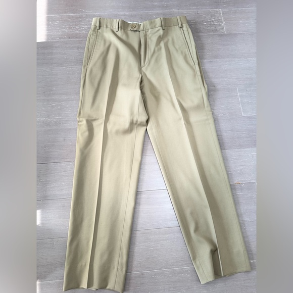 Zanella Flat Front Olive Green Dress Pants Mens SZ 343/30 - Picture 9 of 14